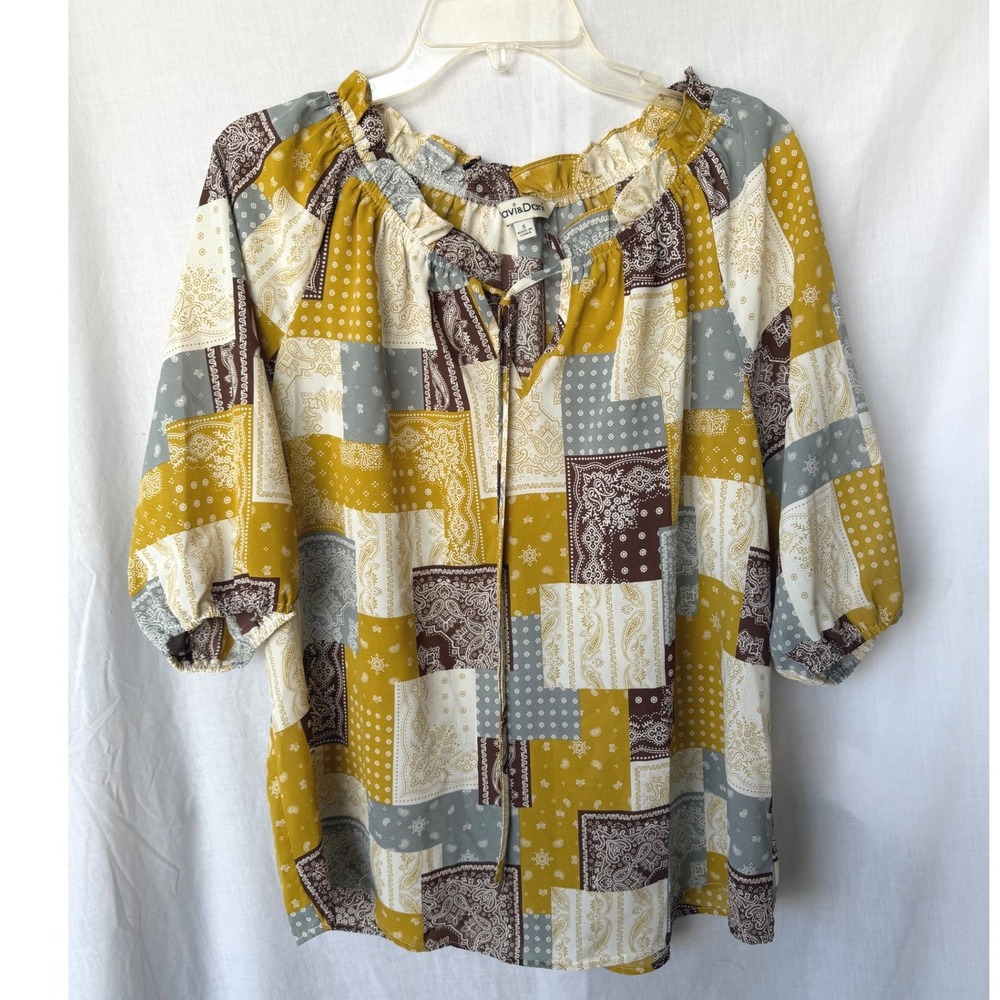 Davi & Dani Blouse Yellow Patchwork Cottagecore Festival Paisley Peasant Small